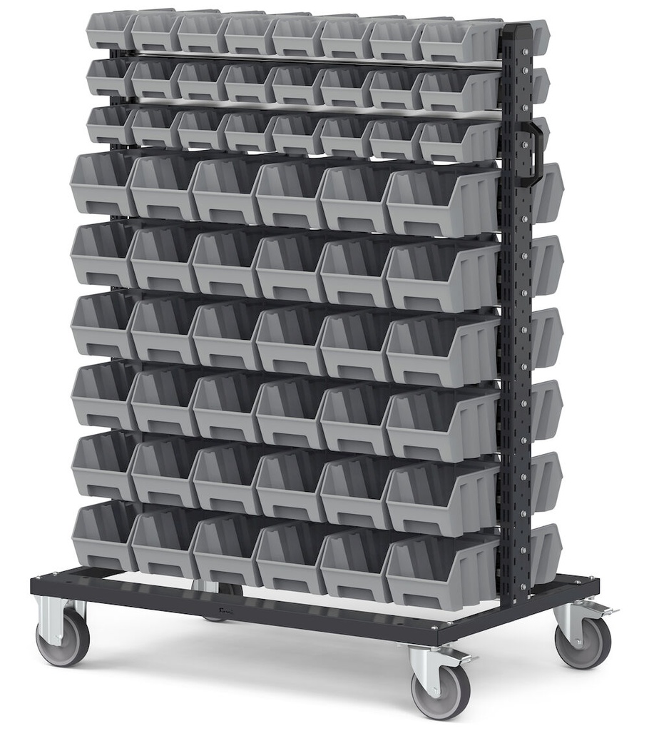 [BINCART1056] Carrello porta minuteria con 120 contenitori a bocca di lupo Picking Box Air grigio tele 1