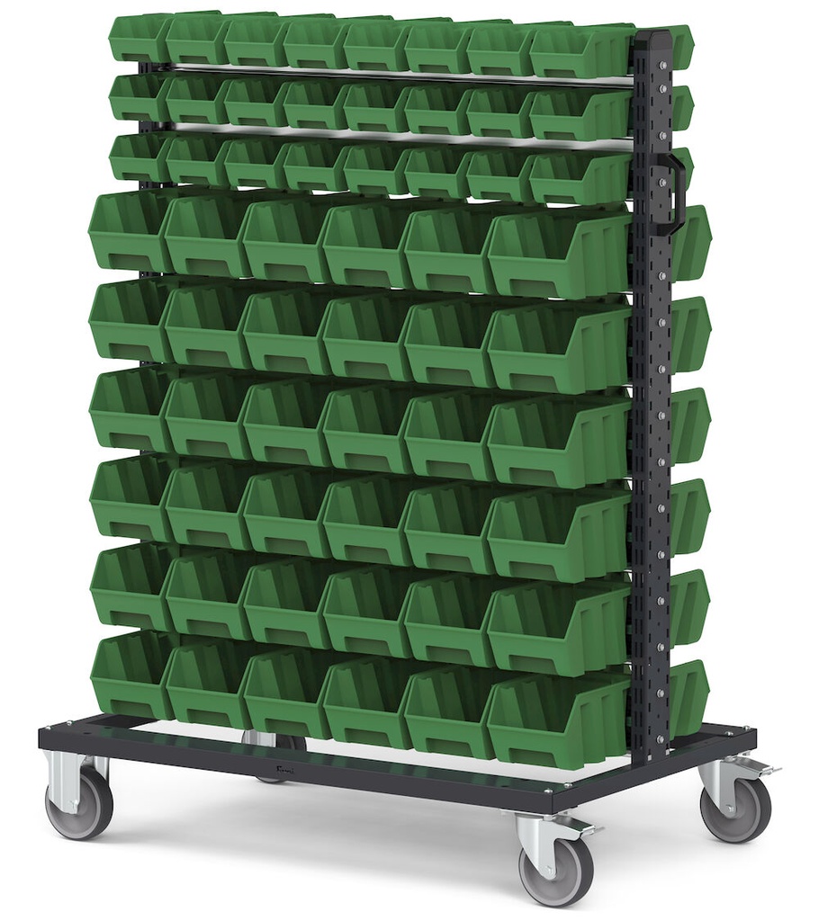 [BINCART1058] Carrello con 120 contenitori a bocca di lupo Picking Box Air verde traffico
