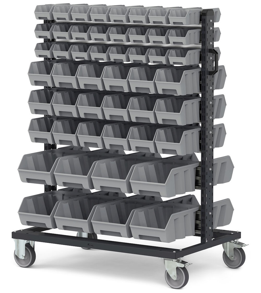 [BINCART1062] Carrello porta minuteria con 100 contenitori a bocca di lupo Picking Box Air grigio tele 1