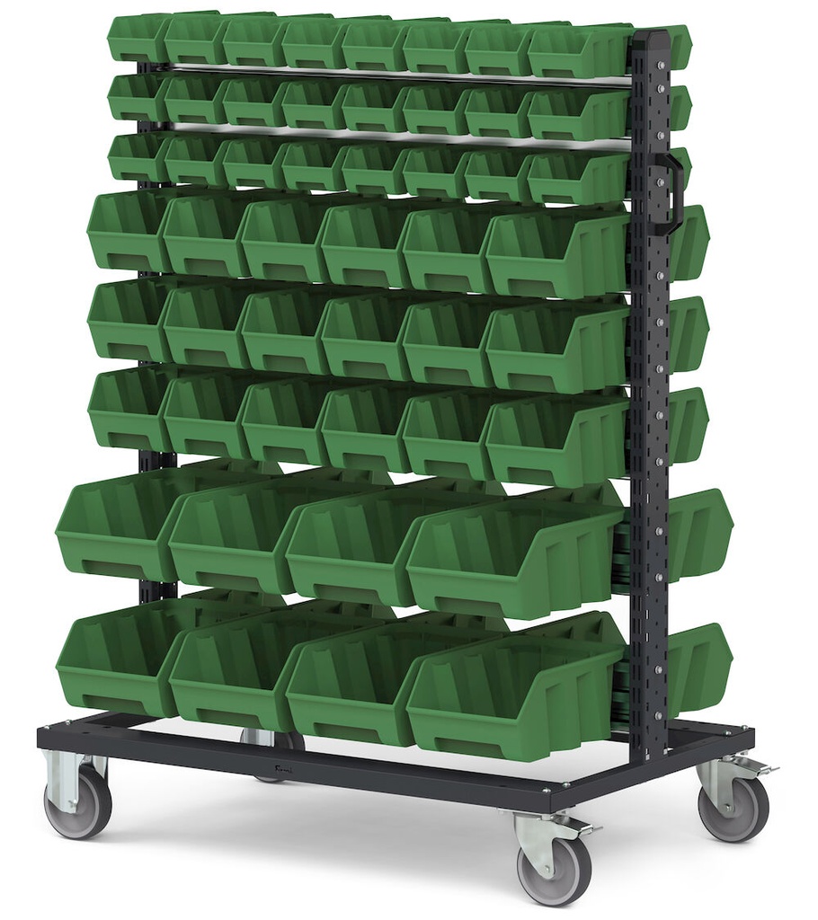 [BINCART1064] Carrello con 100 contenitori a bocca di lupo Picking Box Air verde traffico