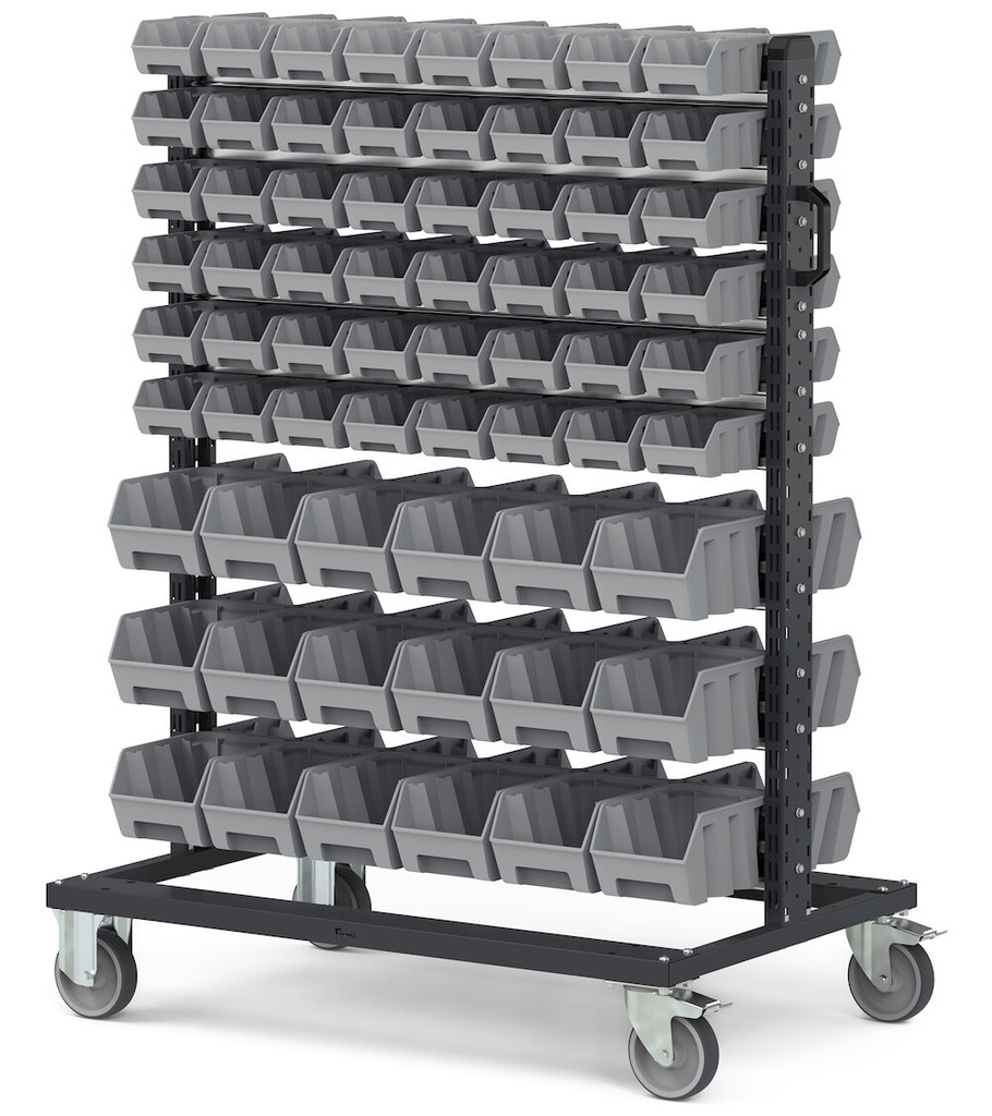 [BINCART1068] Carrello porta minuteria con 132 contenitori a bocca di lupo Picking Box Air grigio tele 1