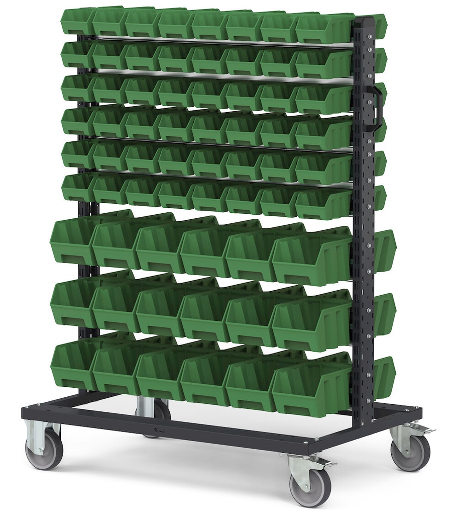 [BINCART1070] Carrello con 132 contenitori a bocca di lupo Picking Box Air verde traffico