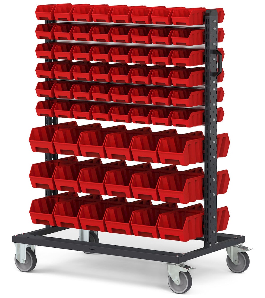 [BINCART1071] Carrello con 132 contenitori a bocca di lupo Picking Box Air rosso traffico
