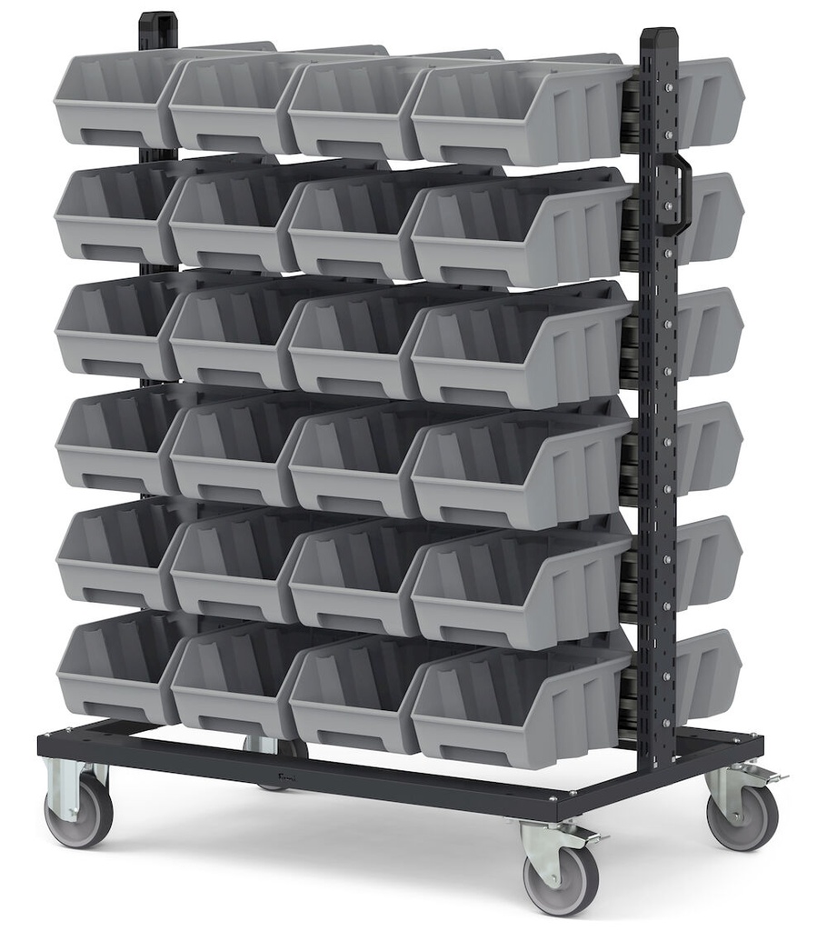 [BINCART1074] Carrello porta minuteria con 48 contenitori a bocca di lupo Picking Box Air grigio tele 1