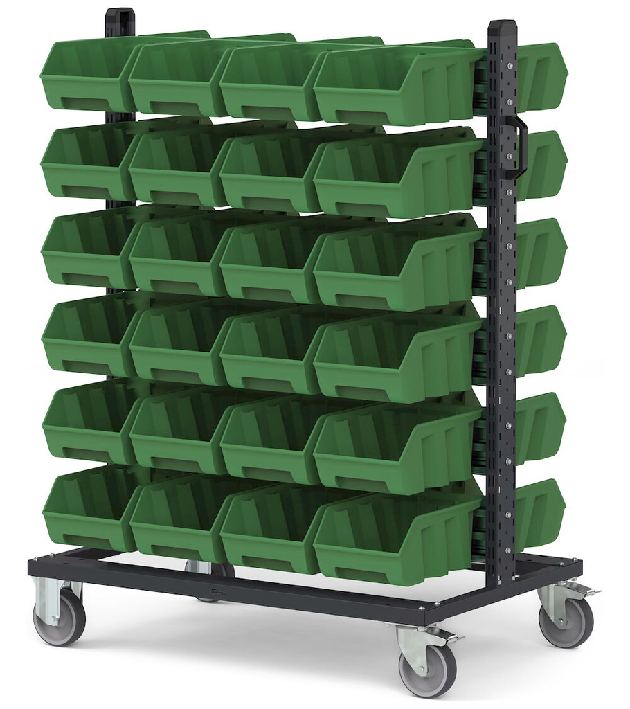 [BINCART1076] Carrello con 48 contenitori a bocca di lupo Picking Box Air verde traffico