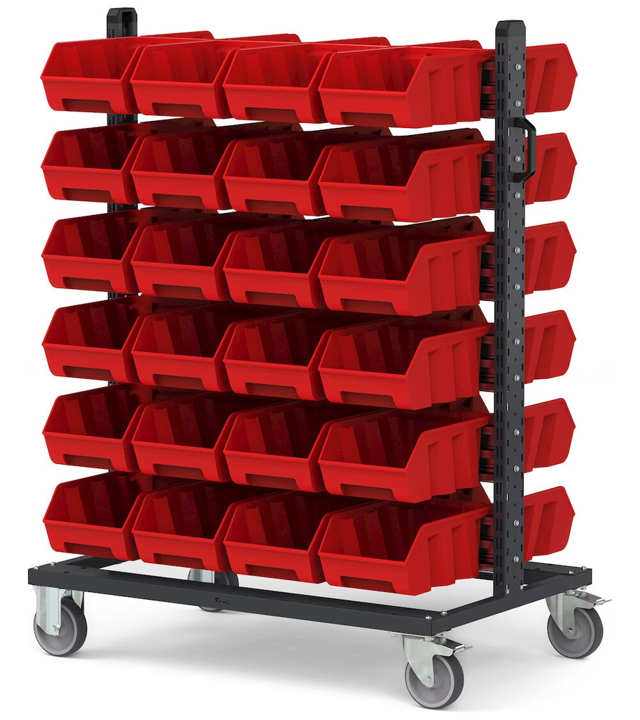 [BINCART1077] Carrello con 48 contenitori a bocca di lupo Picking Box Air rosso traffico