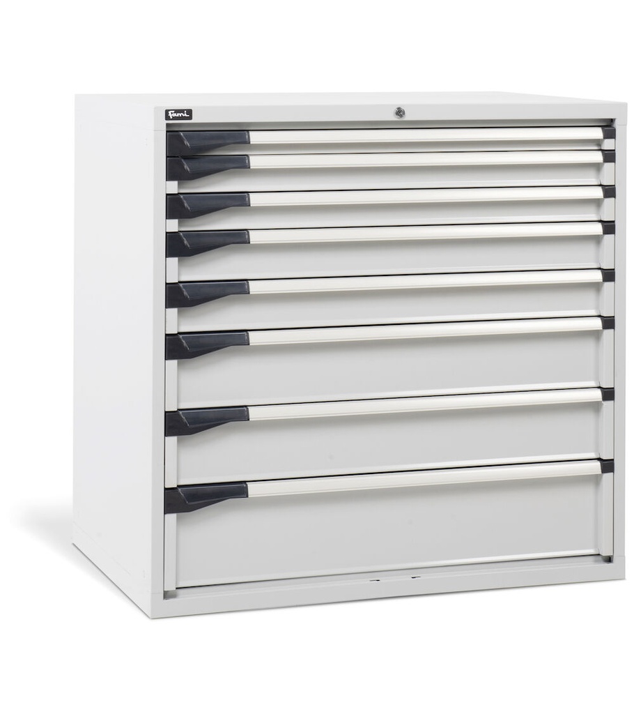 [D53A100C0100308] Cassettiera Master DE con 8 cassetti 1x50 2x75 2x100 2x150 1x200 – H 1000 mm – 1020 × 726 × 1000 mm (54×36 EH), Grigio chiaro (RAL 7035)