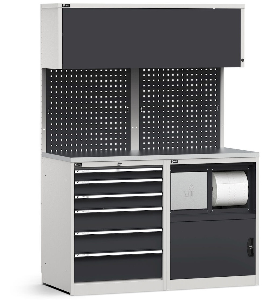 [GARAGE028] Modulo con cassettiera e armadio con vano rifiuti, L 1428 mm (cod. GARAGE028)