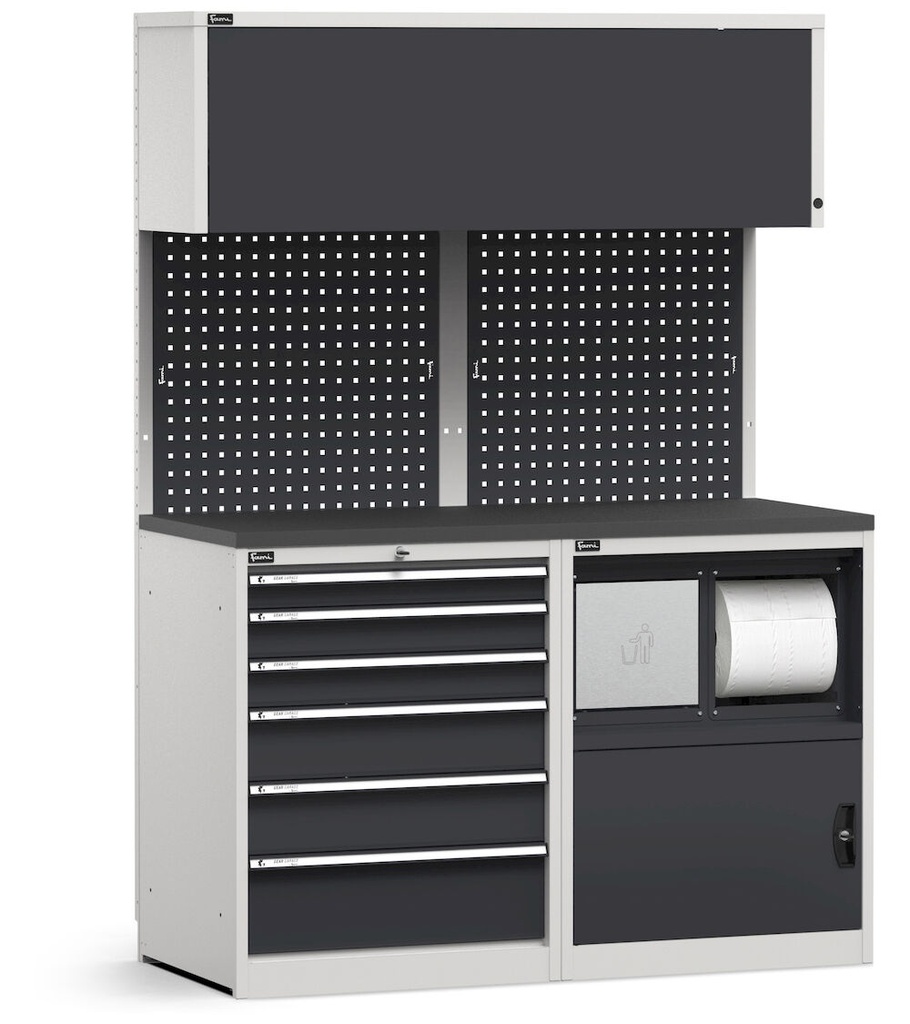 [GARAGE029] Modulo con cassettiera e armadio con vano rifiuti, L 1428 mm (cod. GARAGE029)