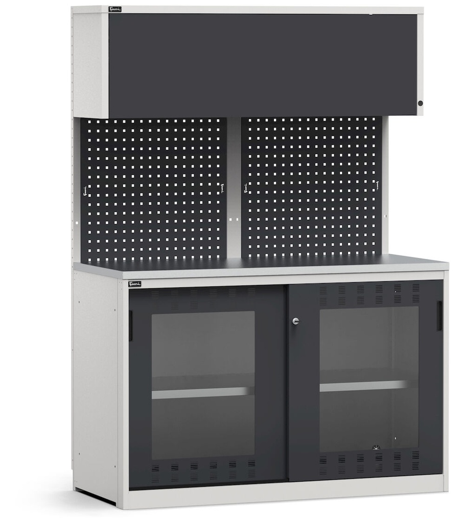 [GARAGE032] Modulo con armadio con ante scorrevoli fessurate in policarbonato, L 1428 mm (cod. GARAGE032)
