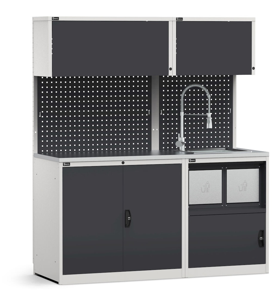 [GARAGE038] Modulo con armadio con vano rifiuti e lavandino, L 1734 mm