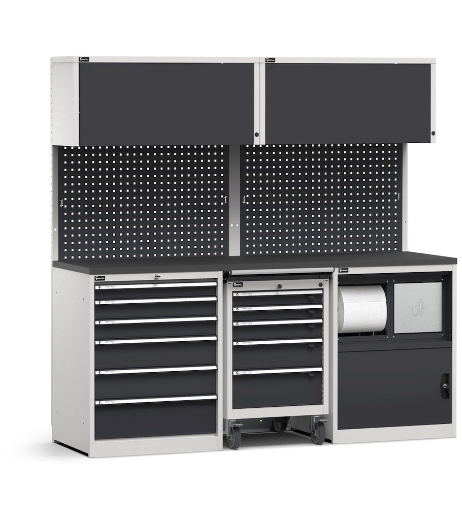 [GARAGE050] Modulo con cassettiera, carrello porta utensili e armadio con vano rifiuti, L 2040 mm (cod. GARAGE050)