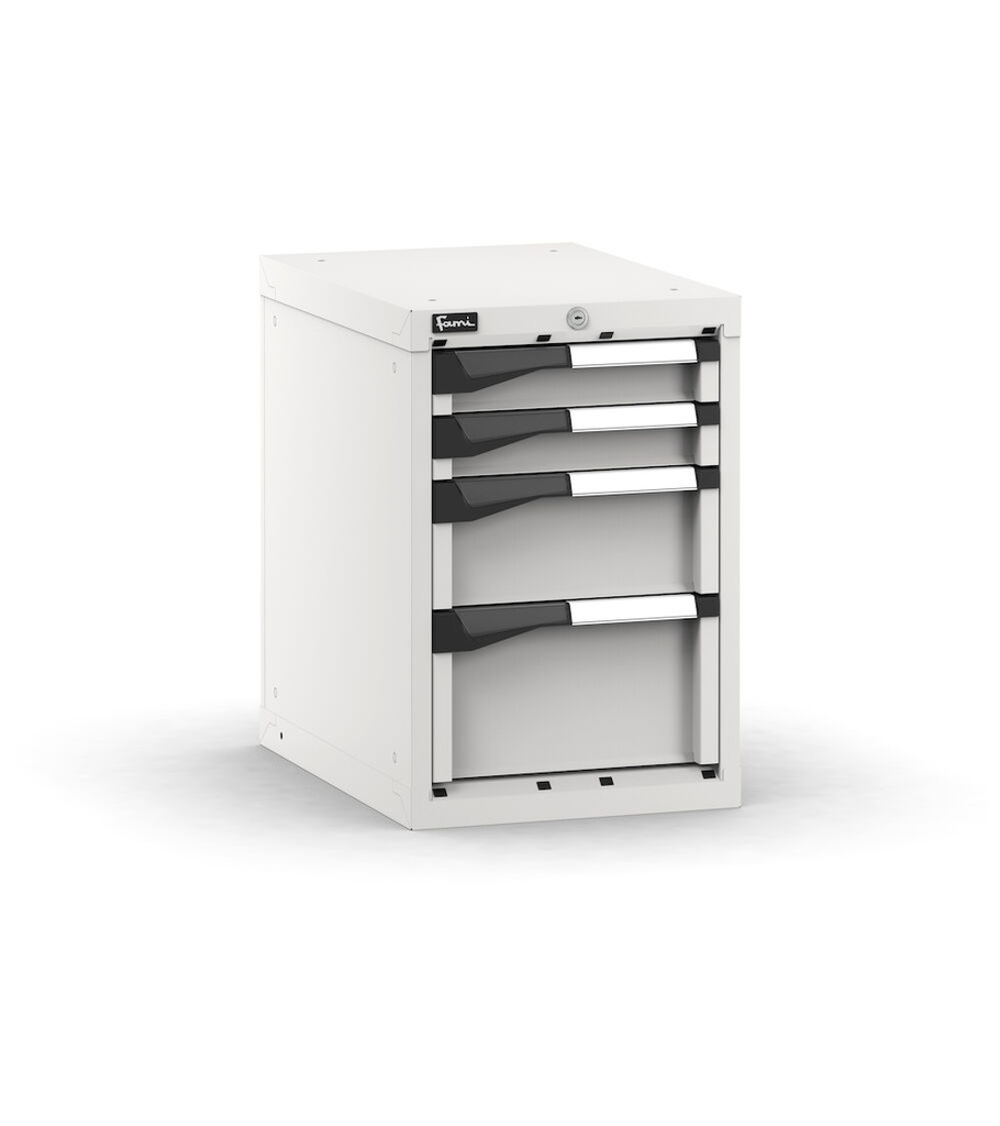 [M12A060C0102008] Cassettiera Master con 4 cassetti 2x75 1x150 1x200 – H 600 mm – 408 × 573 × 600 mm (18×27 EH), Grigio chiaro (RAL 7035)