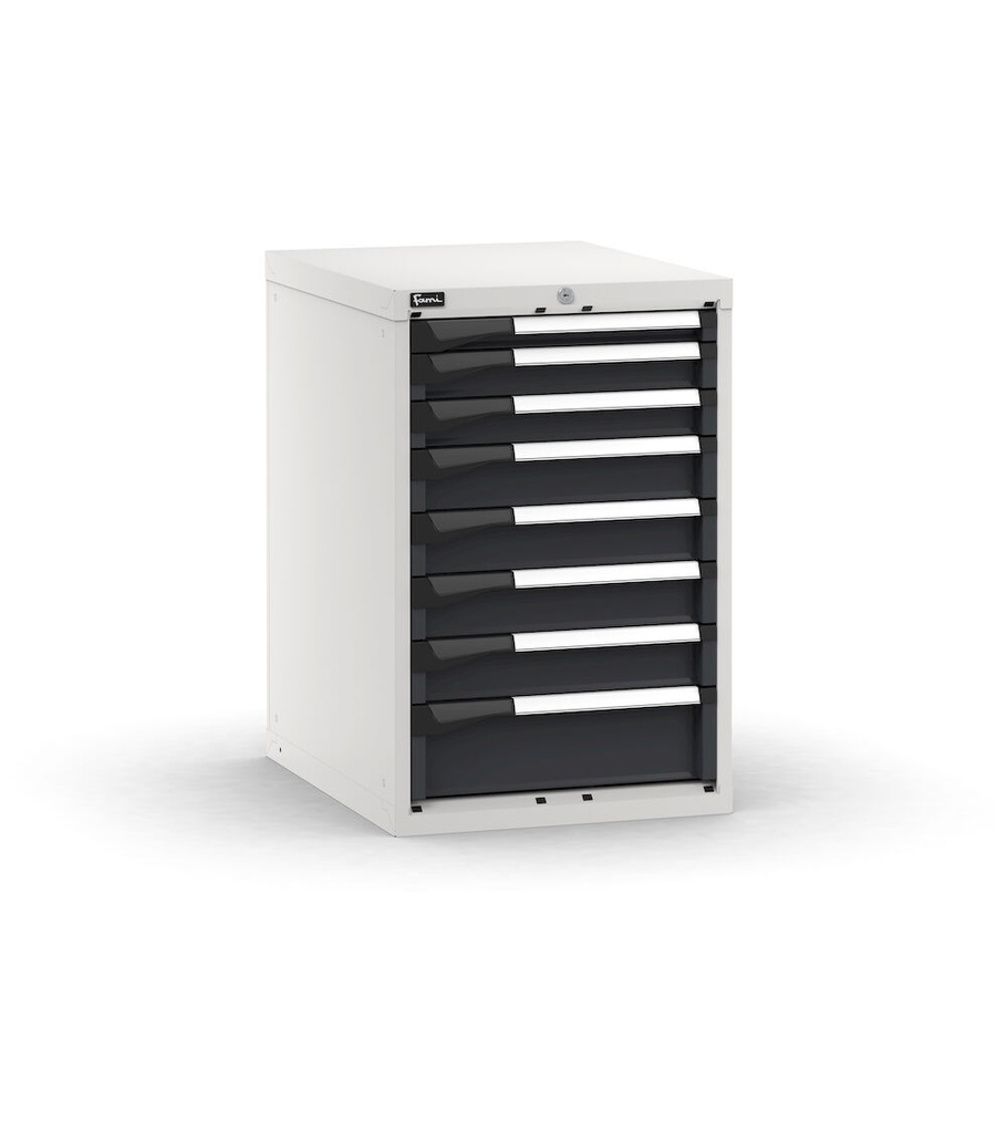 [M23A085C01087PD] Cassettiera Master con 8 cassetti 1x50 2x75 4x100 1x150 – H 850 mm – 561 × 726 × 850 mm (27×36 EH), Flessibile – fino a 100 kg, Grigio chiaro + Grigio antracite (RAL 7035+7016)