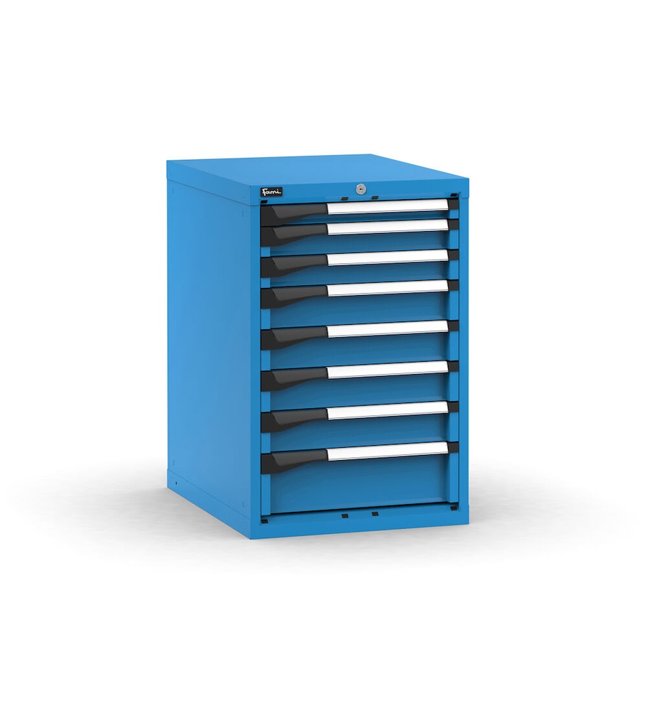 [M23A085C0108704] Cassettiera Master con 8 cassetti 1x50 2x75 4x100 1x150 – H 850 mm – 561 × 726 × 850 mm (27×36 EH), Flessibile – fino a 100 kg, Blu (RAL 5012)