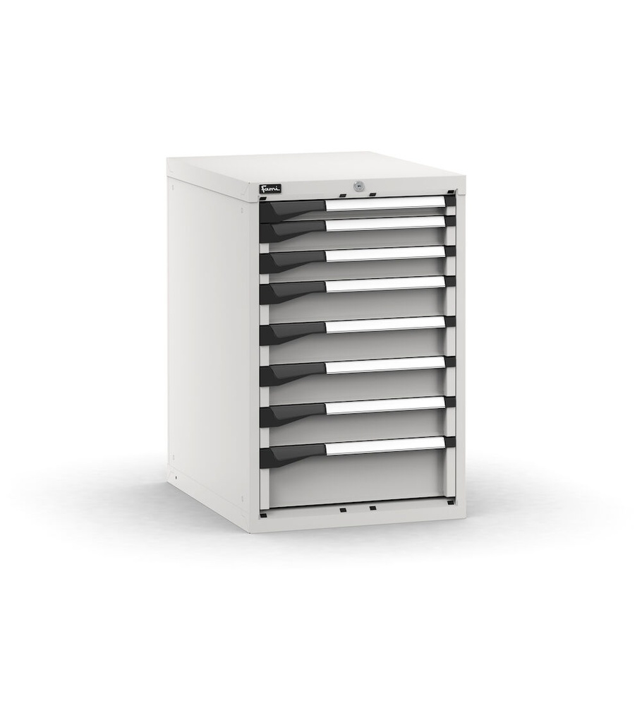 [M23A085C0108708] Cassettiera Master con 8 cassetti 1x50 2x75 4x100 1x150 – H 850 mm – 561 × 726 × 850 mm (27×36 EH), Flessibile – fino a 100 kg, Grigio chiaro (RAL 7035)