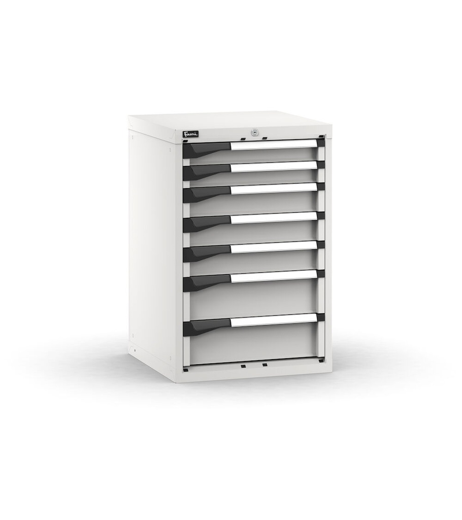 [M22A085C0109508] Cassettiera Master con 7 cassetti 2x75 3x100 2x150 – H 850 mm – 561 × 573 × 850 mm (27×27 EH), Flessibile – fino a 100 kg, Grigio chiaro (RAL 7035)