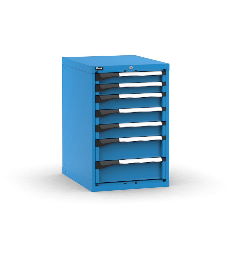 [M23A085C0109504] Cassettiera Master con 7 cassetti 2x75 3x100 2x150 – H 850 mm – 561 × 726 × 850 mm (27×36 EH), Flessibile – fino a 100 kg, Blu (RAL 5012)