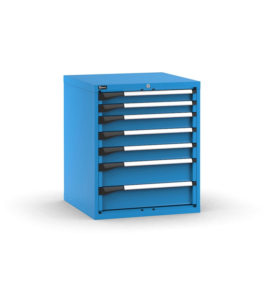 [M33A085C0109504] Cassettiera Master con 7 cassetti 2x75 3x100 2x150 – H 850 mm – 714 × 726 × 850 mm (36×36 EH), Flessibile – fino a 100 kg, Blu (RAL 5012)