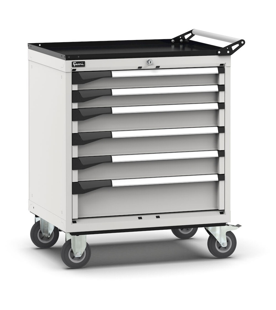 [M32R070C0104408] Armadio con ruote con 6 cassetti 2x75 3x100 1x150 Master – H 922 mm – 777 × 594 × 922 mm (36×27 EH), Grigio chiaro (RAL 7035)