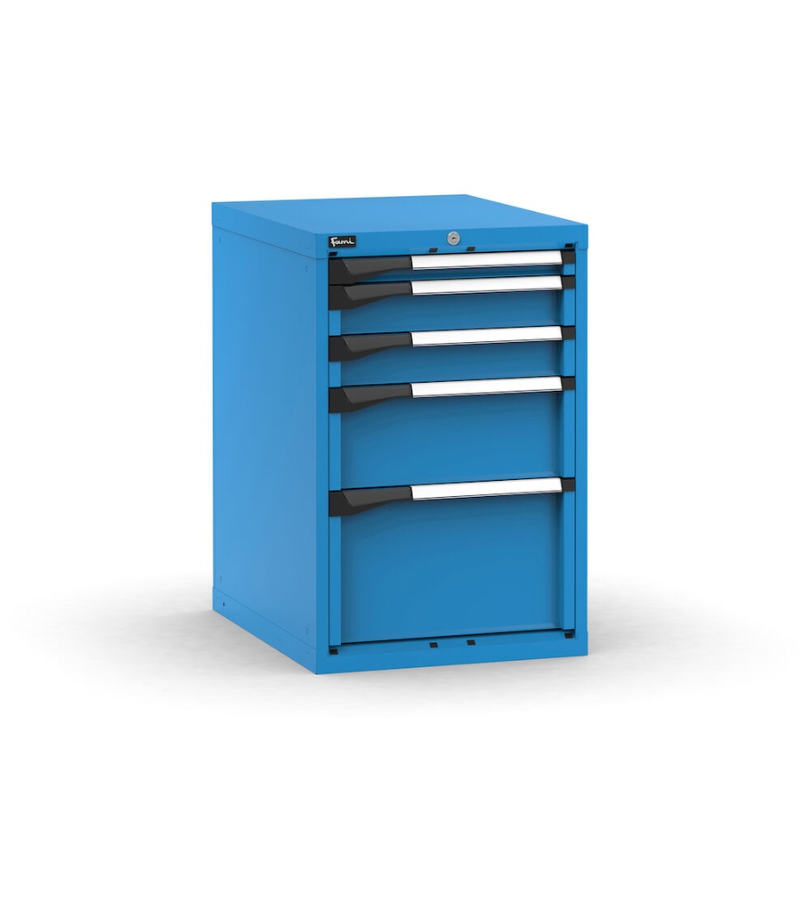 [M23A085C0109304] Cassettiera Master con 5 cassetti 1x50 2x100 1x200 1x300 – H 850 mm – 561 × 726 × 850 mm (27×36 EH), Flessibile – fino a 100 kg, Blu (RAL 5012)