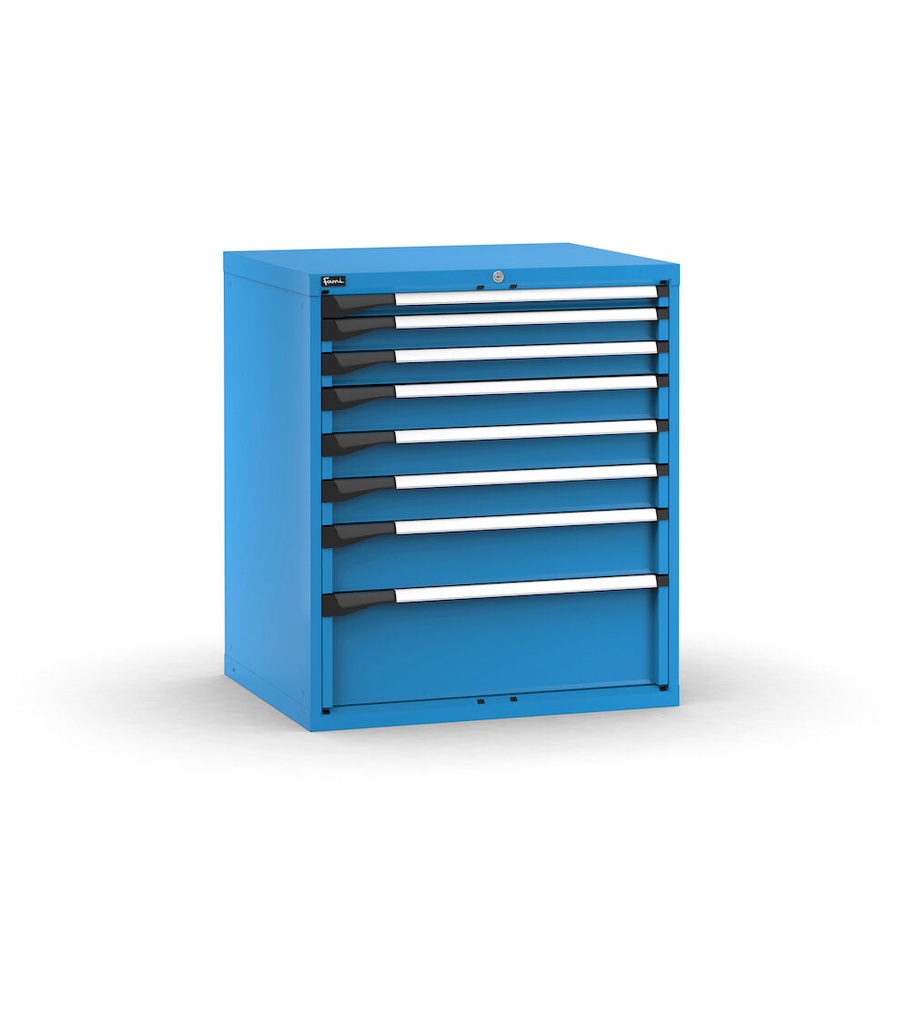 [M43A100C010BR04] Cassettiera Master con 8 cassetti 1x50 2x75 3x100 1x150 1x250 – H 1000 mm – 867 × 726 × 1000 mm (45×36 EH), Telescopica 100% – 200 kg, Blu (RAL 5012)