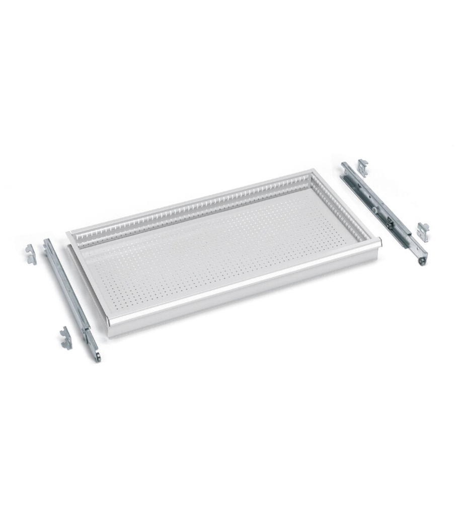 [FAC9912190008] Cassetto a estrazione telescopica H=100 mm Perfom – H 100 mm – 971 × 505 × 100 mm (54×27 EH), Grigio chiaro (RAL 7035)