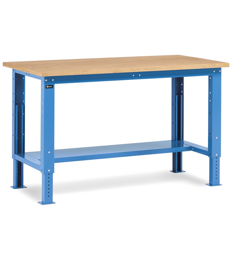 [FBG02S1500R0004] Banco smontato regolabile con piano in multiplex 30 mm Work Up (cod. FBG02S1000R00PD) – 1500 × 750 × 732/1057 mm, Blu (RAL 5012)