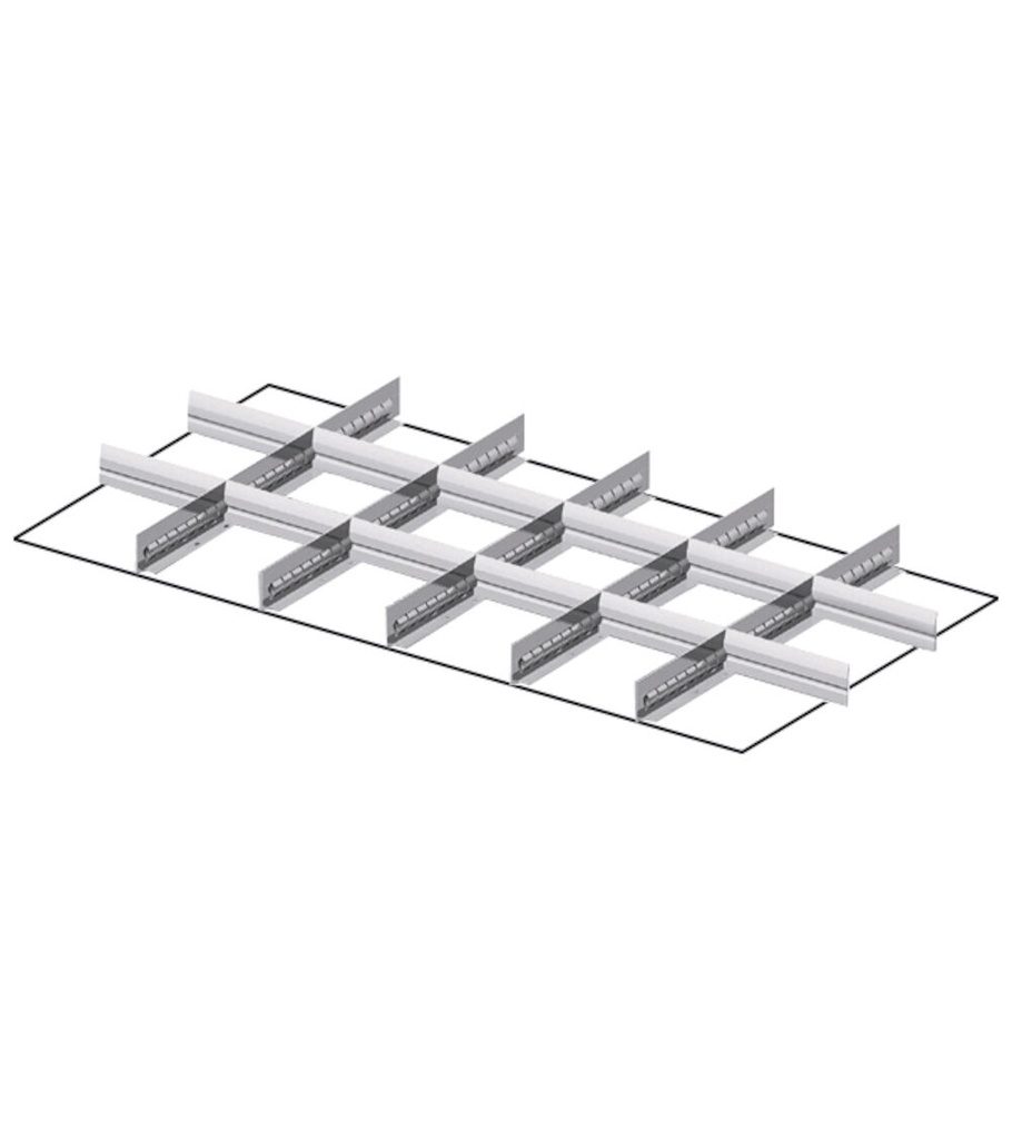 [FFH40050300] Set materiale di separazione per altezza frontale H=50 mm Master – 54×27 EH – 5 divisori longitudinali fessurati 457 mm, 12 divisori trasversali 151 mm