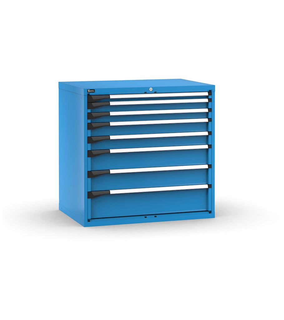 [M53A100C010CV04] Cassettiera Master con 8 cassetti 1x50 2x75 2x100 2x150 1x200 – H 1000 mm – 1020 × 726 × 1000 mm (54×36 EH), Telescopica 100% – 200 kg, Blu (RAL 5012)