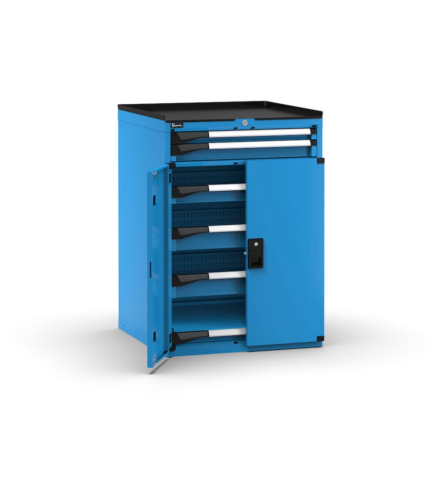 [M33A100C010LT04] Cassettiera Master con porte con 5 cassetti 1x50 2x75 2x100 1xPE – H 1022 mm – Flessibile – fino a 100 kg, Blu (RAL 5012)