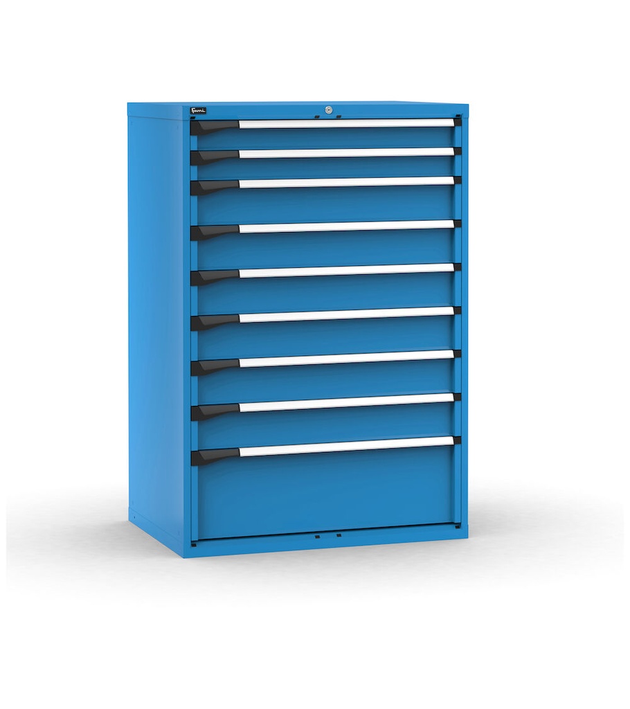 [M53A150C010FJ04] Cassettiera Master con 9 cassetti 2x100 6x150 1x300 – H 1500 mm – 1020 × 726 × 1500 mm (54×36 EH), Flessibile – fino a 100 kg, Blu (RAL 5012)