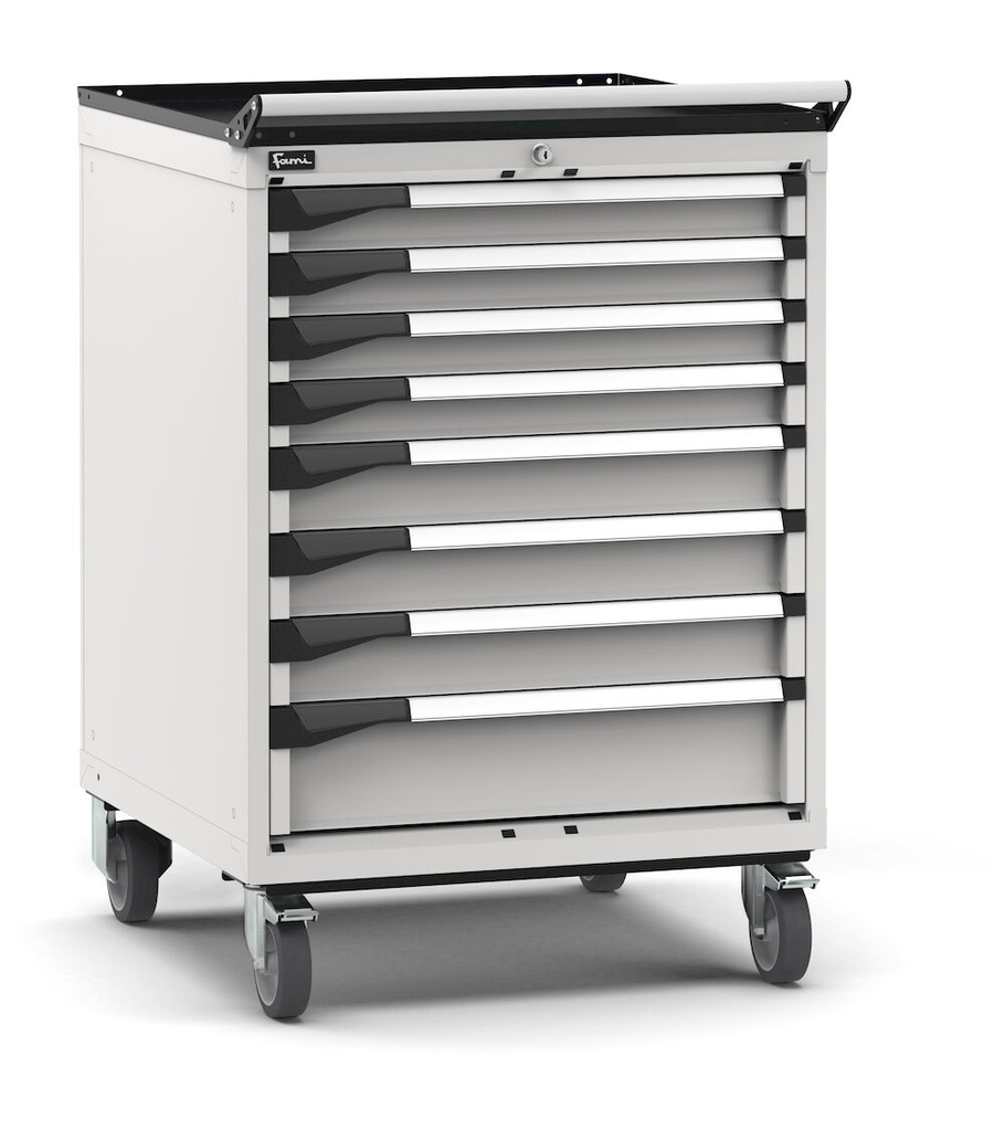 [M33R085C010AG08] Armadio con ruote con 8 cassetti 4x75 3x100 1x150 Master – H 1072 mm – Grigio chiaro (RAL 7035)