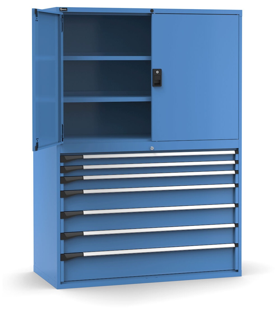 [M73A200C010TB04] Cassettiera Master con porte con 7 cassetti 2xPR 2x75 1x100 3x150 1x200 – H 2000 mm – 78×36 EH – Blu (RAL 5012)