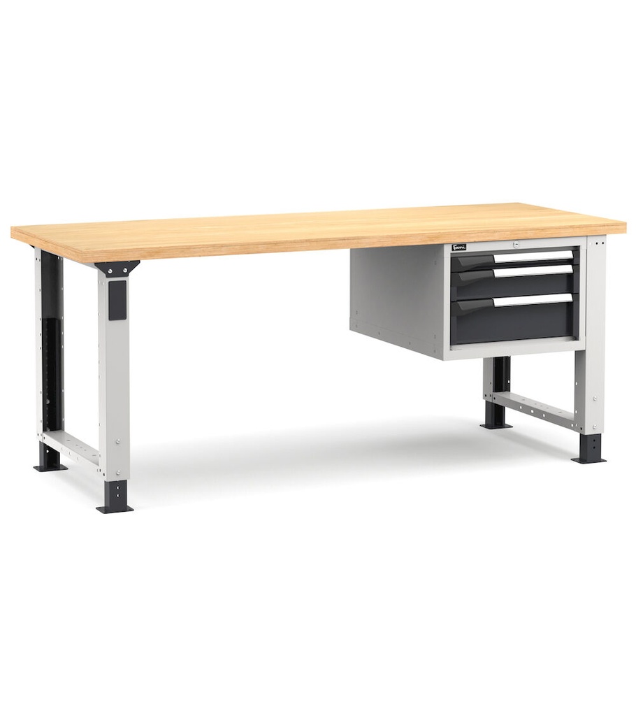 [MASTERWR2015] Banco con 3 cassetti 1x50 1x100 1x150 Master – H 765/1115 mm – 2000 × 750 × 765/1115 mm, Grigio chiaro + Grigio antracite (RAL 7035+7016)