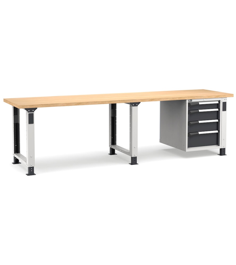 [MASTERWR3027] Banco con 4 cassetti 1x100 2x150 1x200 Master – H 765/1115 mm – 3000 × 750 × 765/1115 mm, Grigio chiaro + Grigio antracite (RAL 7035+7016)