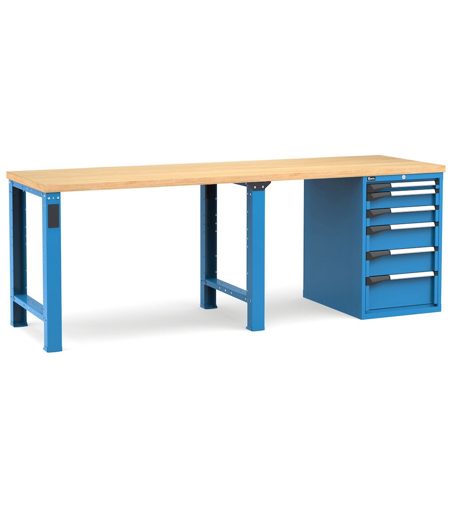 [MASTERWR2538] Banco con 6 cassetti 1x50 2x100 2x150 1x200 Master – H 890 mm – 2500 × 750 × 890 mm, Blu + Grigio antracite (RAL 5012+7016)
