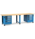 [MASTERWR3064] Banco con 11 cassetti 1x50 4x75 3x100 1x150 2x200 Master – H 765/1115 mm – 3000 × 750 × 765/1115 mm, Blu + Grigio antracite (RAL 5012+7016)