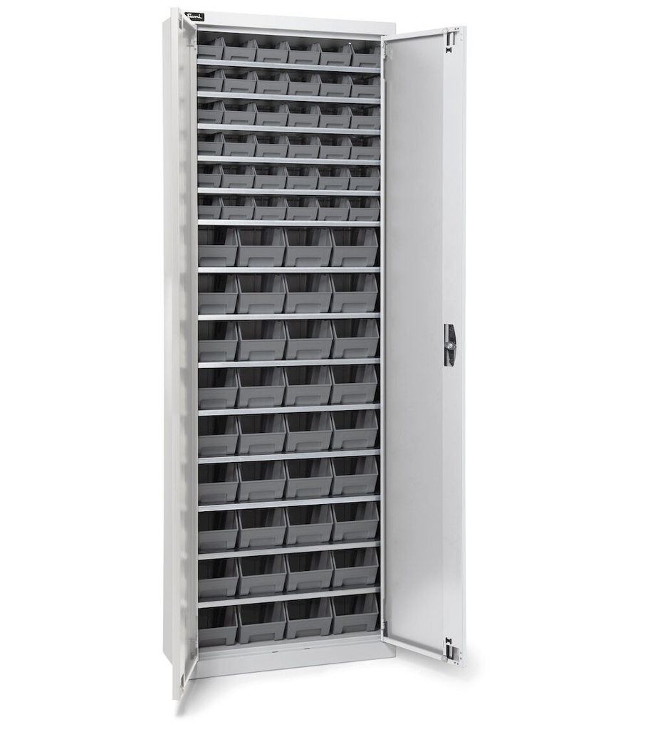 [PERFOMAK14] Armadio con porte a battente con 72 contenitori Picking Box Air – H 1996 mm – Grigio chiaro (RAL 7035)