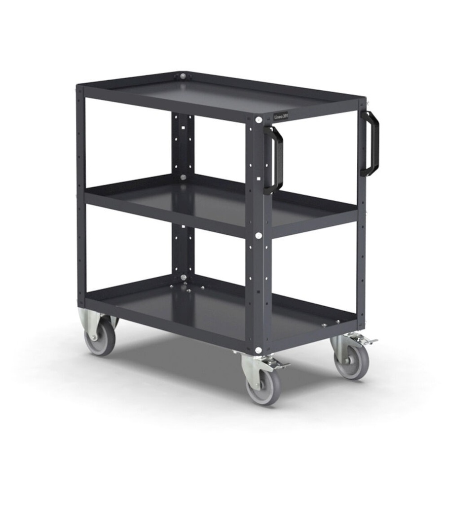 [391C04] Carrello per officina a 3 ripiani con bordo rialzato, portata 330 kg,  XS