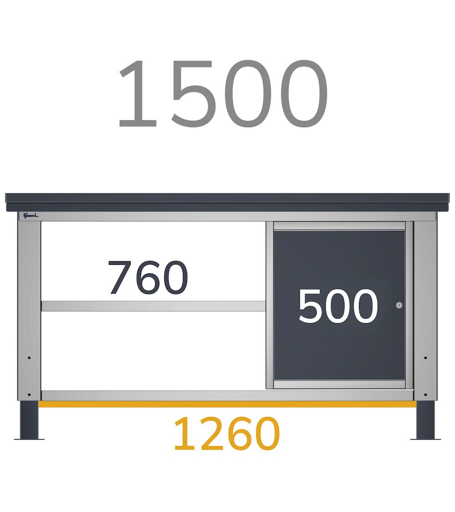Armadio L=500 mm con 3 cassetti H=150 mm Work Up – H 570 mm – Grigio chiaro + Grigio antracite (RAL 7035+7016) – foto 3