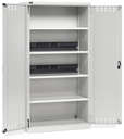 [PERFOM14044] Armadio caricabatterie con ante battenti in lamiera e ripiani forati, L1023 x P555 x H2000 mm – Grigio chiaro (RAL 7035)