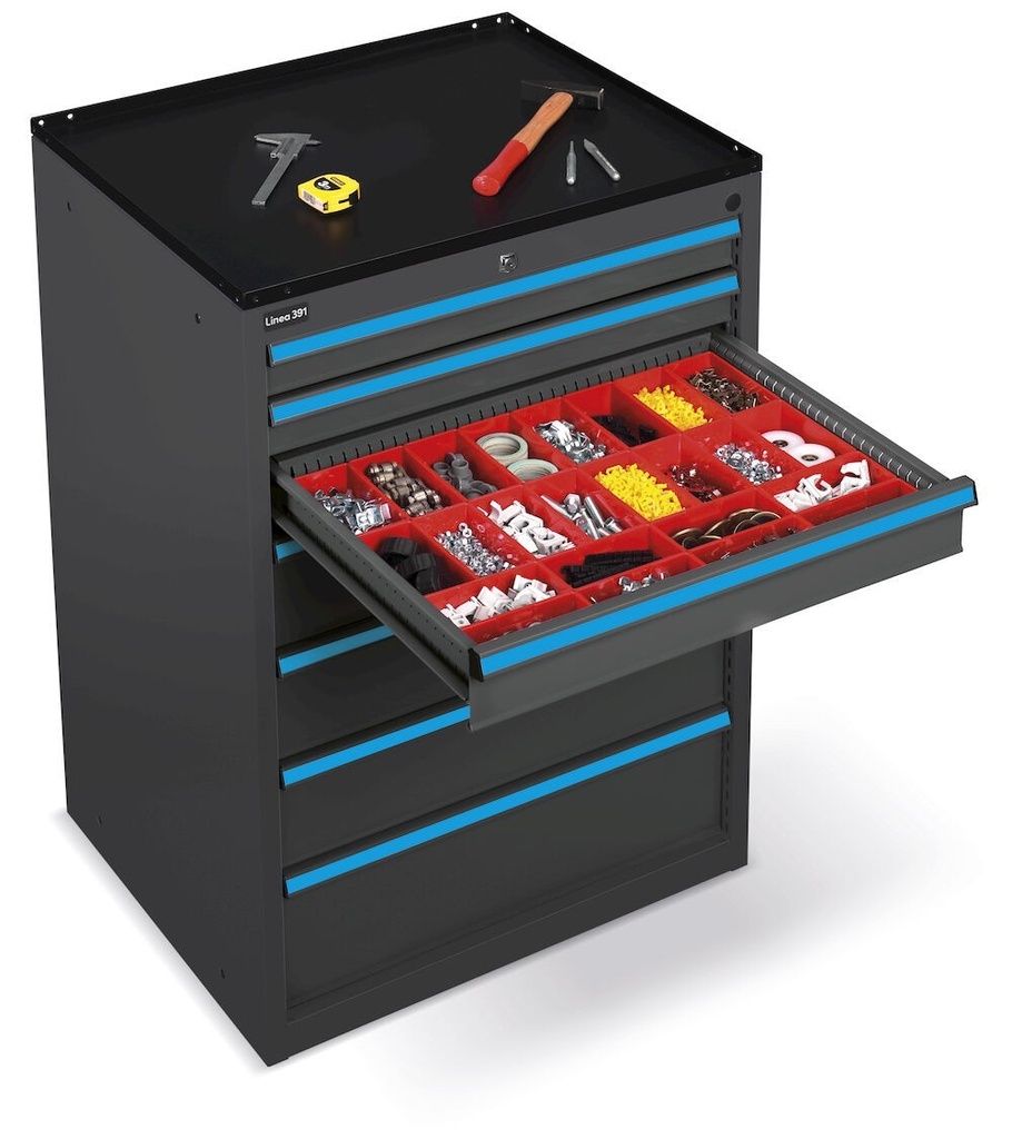 Cassettiera per officina con 7 cassetti 2x75 1x100 3x150 1x200 – H 1002 mm – 717 × 600 × 1002 mm (36×27 EH) – foto 2