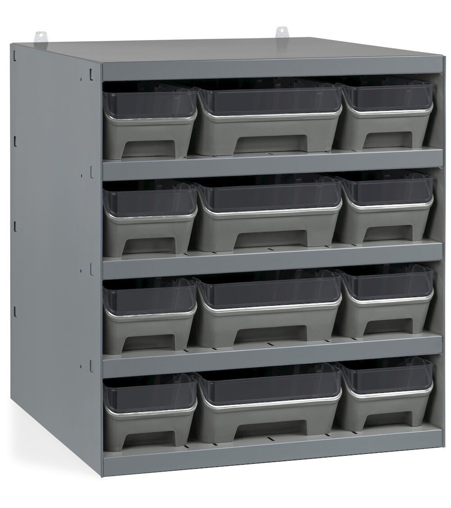 [391P65] Scaffale con 12 contenitori RK Box Air con divisori e frontalini – 500 × 400 × 545 mm