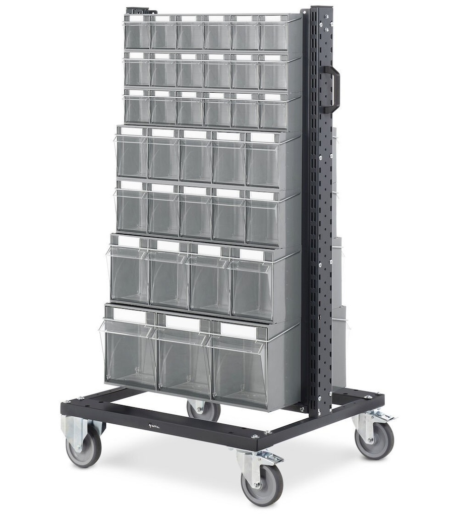 [BINCART0701] Carrello con cassettiere trasparenti, 70 contenitori