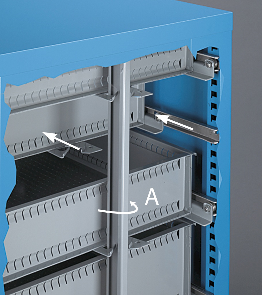 Cassettiera Master DE con 6 cassetti 6x150 – H 1000 mm – 714 × 726 × 1000 mm (36×36 EH), Blu (RAL 5012) – foto 12