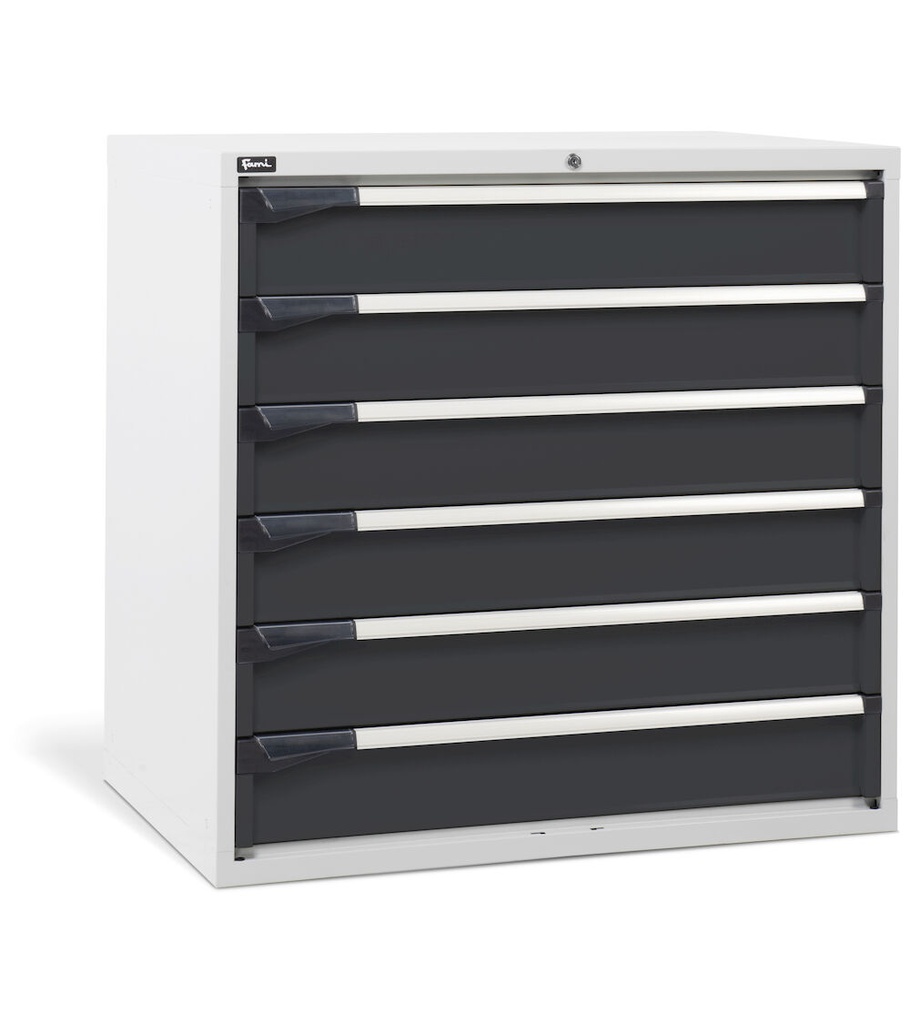 [D53A100C01001PD] Cassettiera Master DE con 6 cassetti 6x150 – H 1000 mm – 1020 × 726 × 1000 mm (54×36 EH), Grigio chiaro + Grigio antracite (RAL 7035+7016)