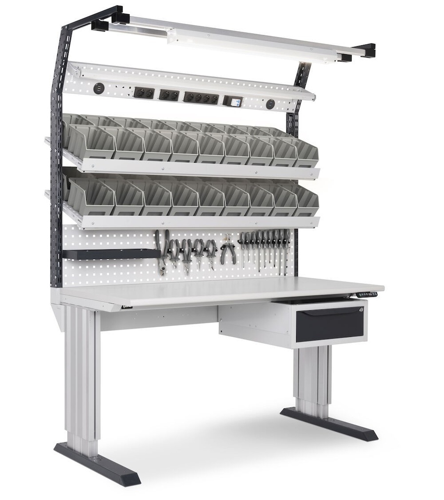 [DYNAMIC1503] Postazione di lavoro Dynamic – Grigio chiaro + Grigio antracite (RAL 7035+7016) – 1497 × 780 × 1983/2383 mm