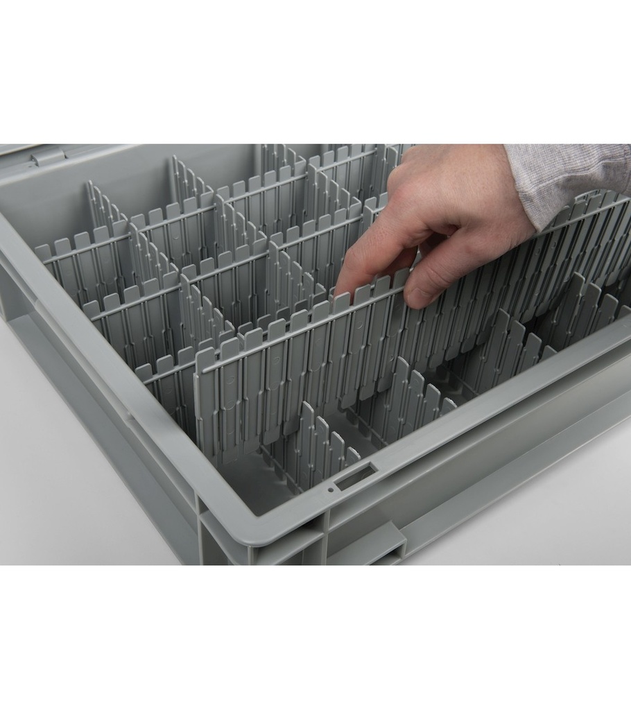 Divisorio a pettine in polipropilene per cassetta Euro Box 600x400 – H 100 mm – 552 × 4 × 100 mm – foto 3