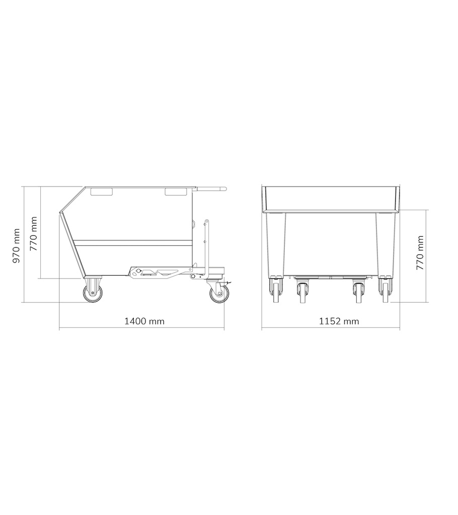 Benna portarottami ribaltabile capacità 750 L – Grigio antracite (RAL 7016) – foto 5